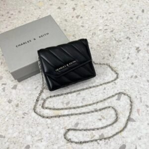Charles & Keith Mini Asymmetric Flap Sling Bag With OG Box & Dust Bag (Black - 786)(BSB)