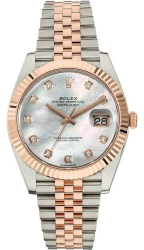 Rolexx Date Just 41 Silver Rose Gold Mother of Pearl Dial ZR