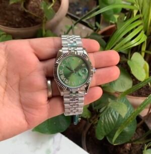 Rolexx Date Just 41 Diamond Roman Silver Green