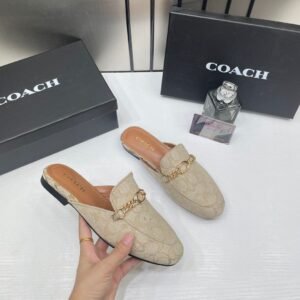 Coach_Samie_Beige_Mules_Slides_For_Women_With_Original_Box_And_Carry_Bag
