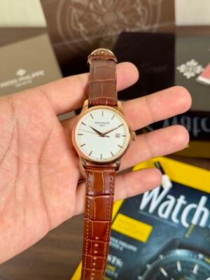 Patek Philippe Calatrava Semi ETA Date Brown Rose Gold Back Open