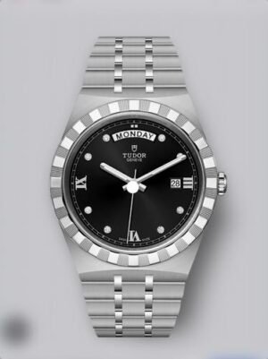 Tudor Royal Day Date Silver Black Diamond Initials