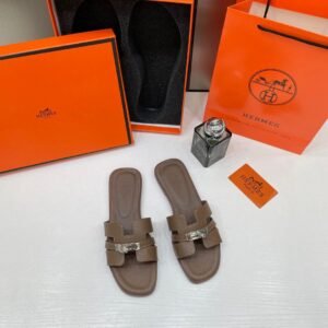 Hermes_Oran_Dark_Khakhi_Flats_For_Women_With_Original_Box_And_Carry_Bag