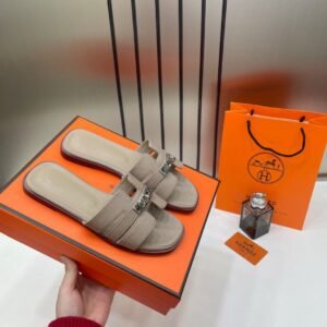 Hermes_Oran_Khakhi_Flats_For_Woman_With_Original_Box_Carry_Bag_