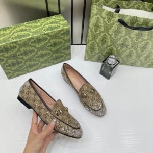 Gucci_Womens_Jordaan_Loafers_Wid_OG_Box_&_Carry_Bag_Khakhi_Crystal