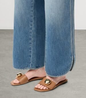 Loewe Pebbled Leather brown Slides For Women With Original Box
