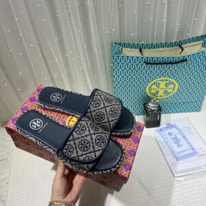 Tory_Burch_T_Monogram_Bubble_Slide_Sandal_Jacquard_Flat_With_OG_Box_&_Carry_Bag_456-23_Blue