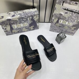 Christian_Dior_D-Lane_Slide_Black_Flats_Openwork_Microcannage_Motif_With_OG_Box_&_Carry_Bag_1892_Black
