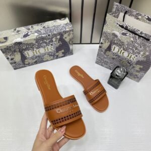 Christian_Dior_D-Lane_Slide_Brown_Flats_Openwork_Microcannage_Motif_With_OG_Box_&_Carry_Bag_1892_Brown