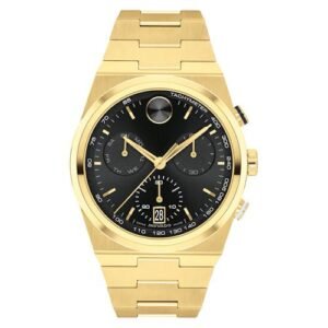 Movado Bold Gold Black Chronograph Authentic Store Quality
