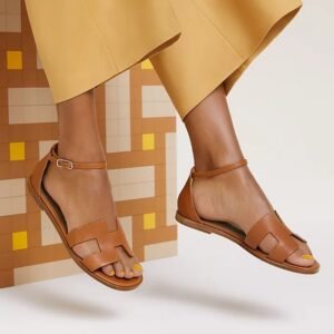 Hermes Santorini Tan Flat Sandal With Original Box