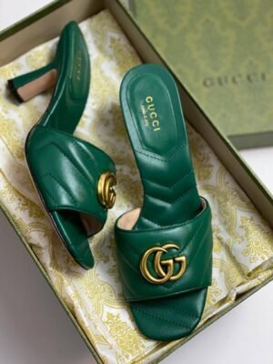 Gucci_GG_Marmont_Green_Mules_Sandal_Heel_For_Women_With_Original_Box_And_Carry_Bag