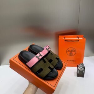 Hermes_Chypre_Sandal_For_Womens_Pink_Brown_With_OG_&_Carry_Bag