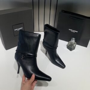 Ysl_Saint_Laurent_Niki_Leather_High_Heeled_Ankle_Boots_With_The_YSL_Logo_With_OG_Box_Dust_Cover_&_Carry_Bag_B2_Black