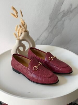Gucci_Jordaan_Maroon_Loafers_Horsebit_Almond_Toe_For_Women_With_OG_Box_&_Carry_Bag