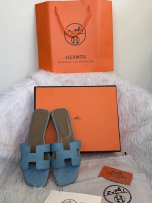 Hermes_oran_Blue_Slides_With_OriginalBox_DustCover_CarryBag_Tags_Highend