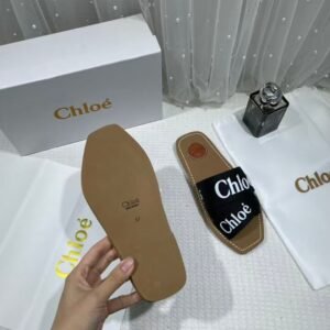 Chloe Premium Woody Slides Flat With OG Box Dust Cover Black