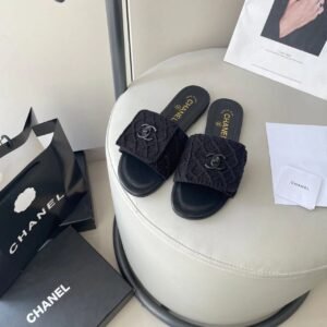 Chanel_CC_Turnlock_All_Black_Sandal_Flats_For_Her_With_Original_Box