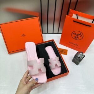 Hermes Paris Oran Flats For Her With OG Box & Carry Bag Light Pink Slide H38 Light Pink