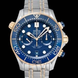 Omega Seamaster 300m Co Axial Chronograph Silver Rose Gold Blue Dial
